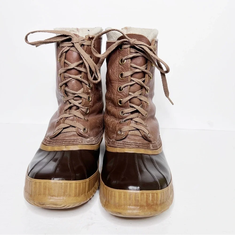 Vintage Sorel Tan Leather Insulated Waterproof Snow Winter Boots Size 8 Men’s